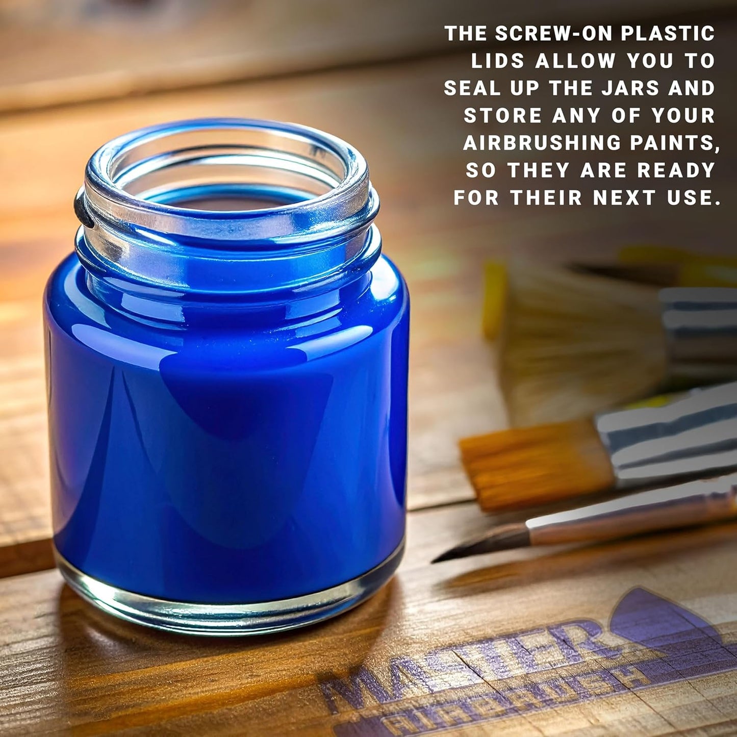 Master Airbrush (Pack of 10) TB-003 Empty 3/4 Ounce (22cc) Glass Jar Bottles with 60° Down Angle Adaptor Lid Assembly - Fits Single-Action Siphon Feed Airbrushes, Use with Master Badger Paasche, Iwata