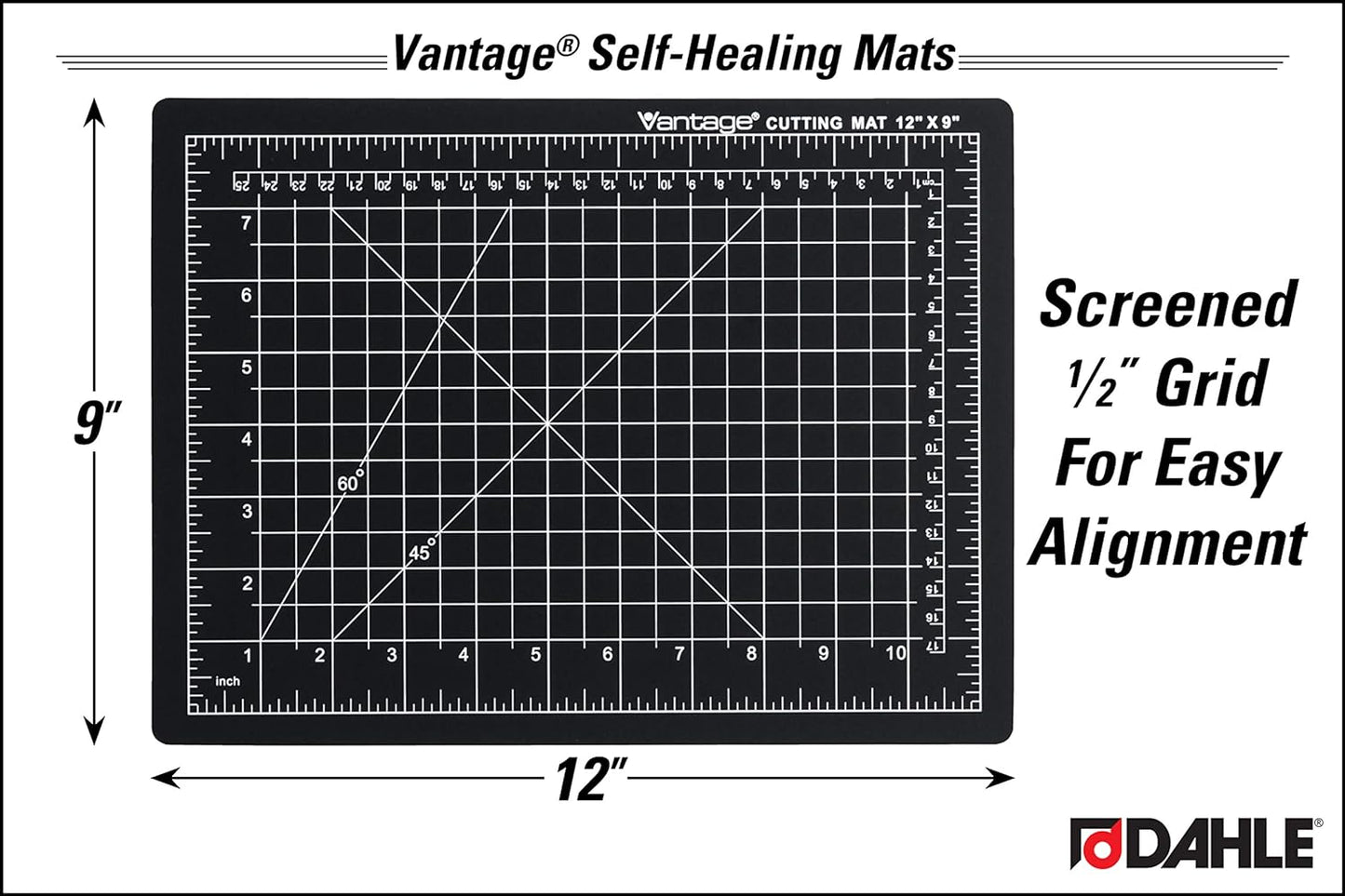 Dahle Vantage 10670 Premium Self-Healing Cutting Mat, 9"x12", 1/2" Grid, 5 Layers for Max Healing, Perfect for Crafts & Sewing, Black