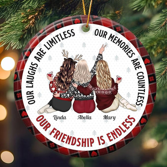 Macorner Personalized Friendship Gifts Hanging Ceramic Ornament, Our Friendship is Endless, for Friend, Bestie, for Woman, Friend Birthday Gifts for Women Friendship