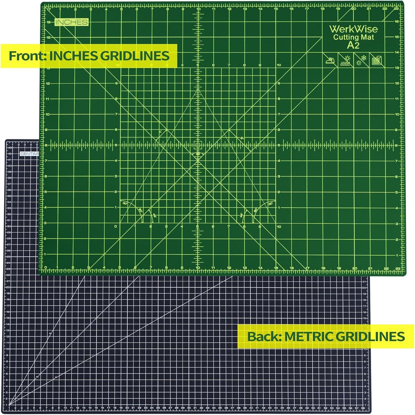Thickness-Upgraded 18" x 24" Self Healing Sewing Mat, WerkWise Rotary Cutting Mat, Double Sided 5-Ply 18x24 Inch Cutting Board for Quilting, Fabric, & Crafts, Use with Rotary Cutters (Green & Black)