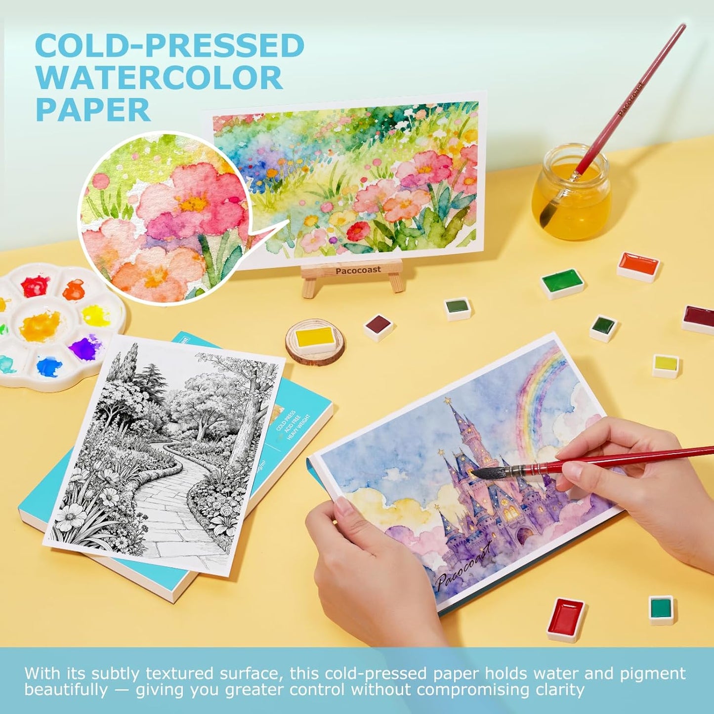 Pacocoast Water Color Paper Bulk, 5.5"x8.5" Art Sketch Book, Pack of 3 (90 Sheets), (140lb/300g) Artist Watercolor Drawing Paper for Kids Adults, Watercolor Pad for Paint, Pencil, Pastel, Crayon