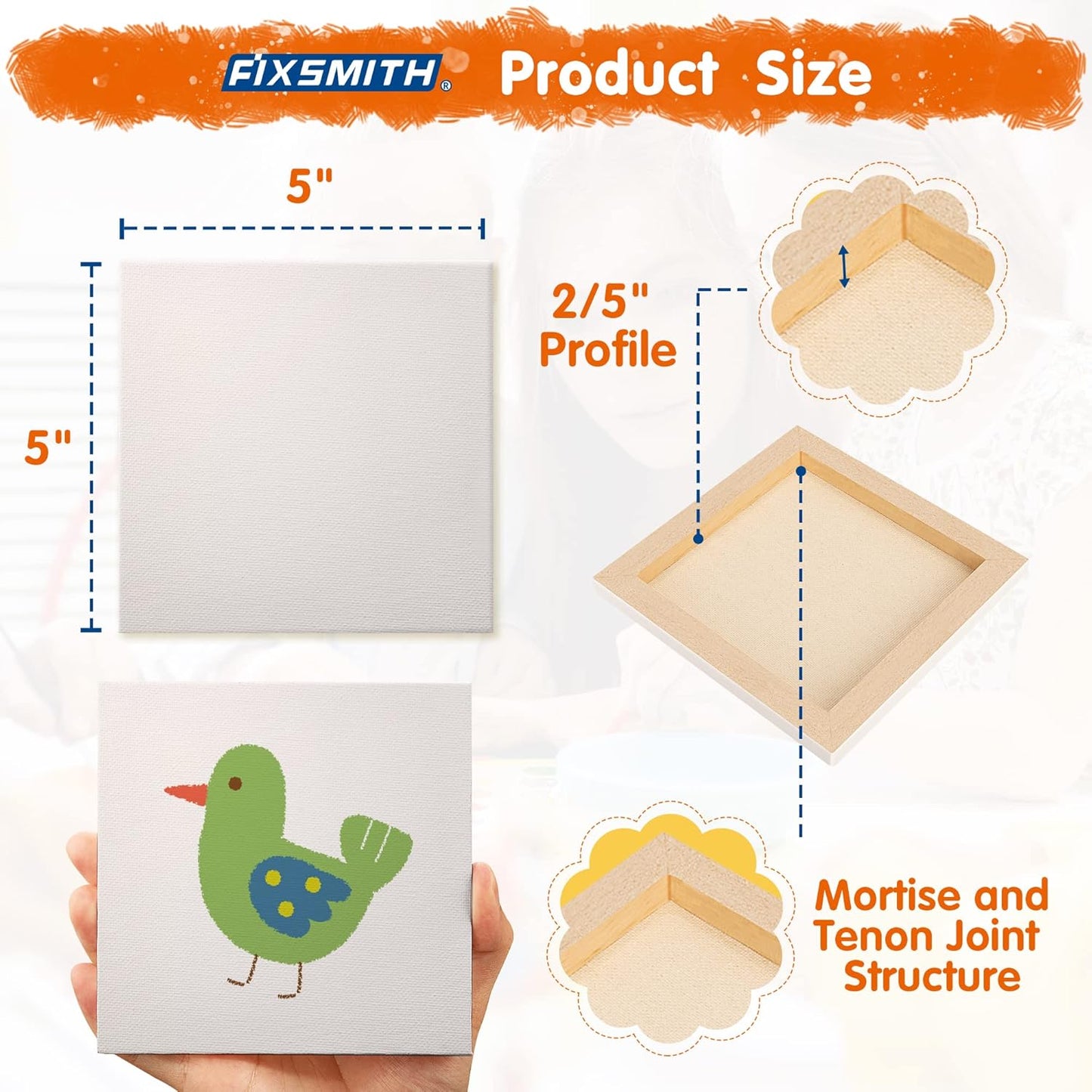 FIXSMITH Mini Stretched Canvas for Painting - 24 Pack 5 x 5 Inch, 2/5” Profile Small Square Canvases, 100% Cotton Little Blank Canvas, Home Decor Project,Art Supplies for Acrylic Oil Painting