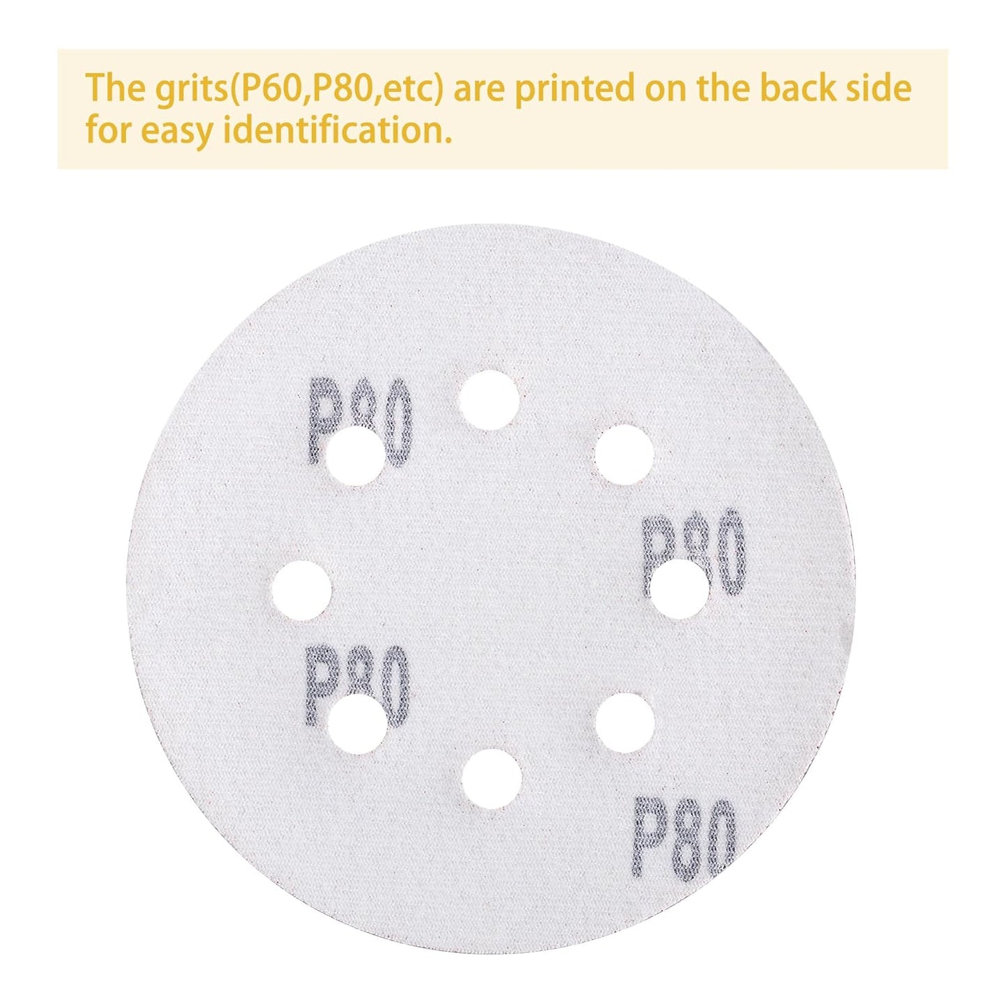 150PCS 80 Grit Gold Sanding Discs, 5-Inch 8-Hole Sandpaper for Random Orbital Sander,for Automotive or Woodworking
