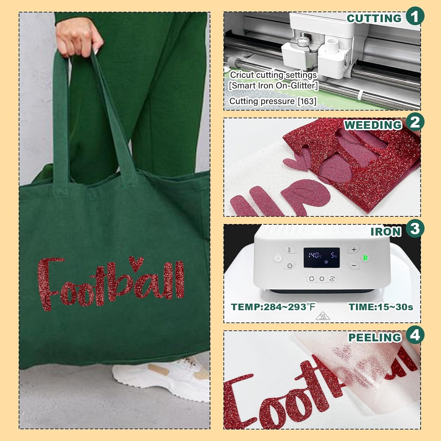 Red Glitter HTV Heat Transfer Vinyl, 12" x 8ft lron on Vinyl, for T-Shirt Ironing, Vinyl HTV Easy to Cut and Weed, The Best Choice for DIY Creativity. (red, 12" x 8ft)