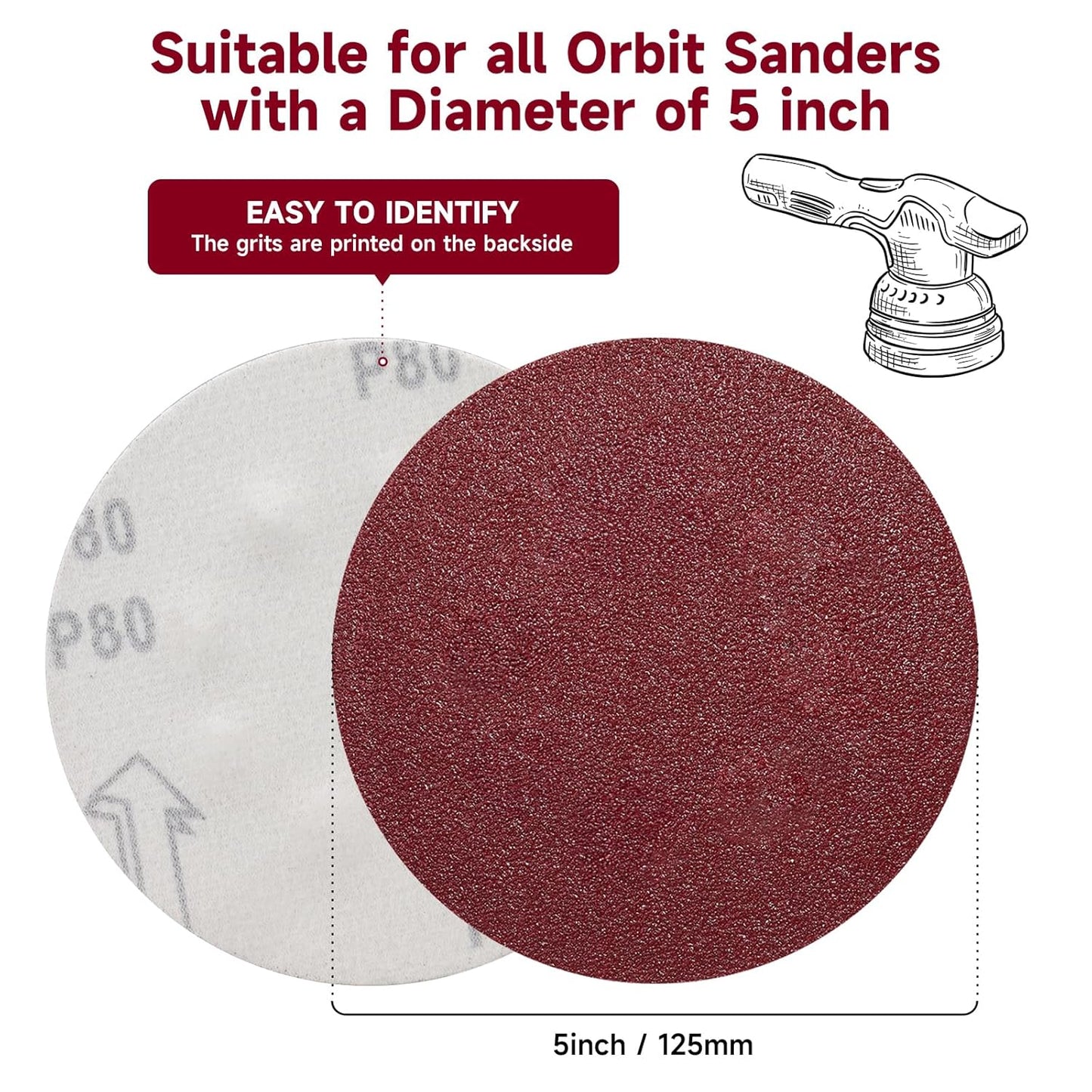 5 Inch 100 PCS Sanding Disc 1200 Grit,Hook and Loop Sanding Discs for Random Orbital Sander