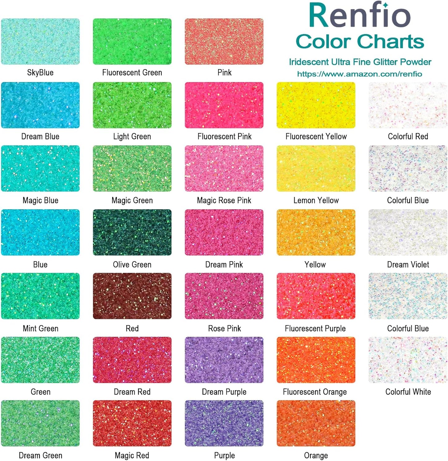 Renfio Iridescent Ultra Fine Glitter Powder Resin Supplies Glitters 1.94 Oz (55g) PET Flake Crafts Sequins 1/128" 0.008" 0.2mm Epoxy Chips Flakes for Tumbler Slime Olympic Decorations - Colorful White