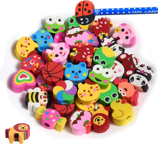 35PCS Fun Animal Fruit Pencil Topper Erasers for Kids Bulk,Cute Top Erasers Caps for Pencil,Back to School Party Gifts (Pattern Random)