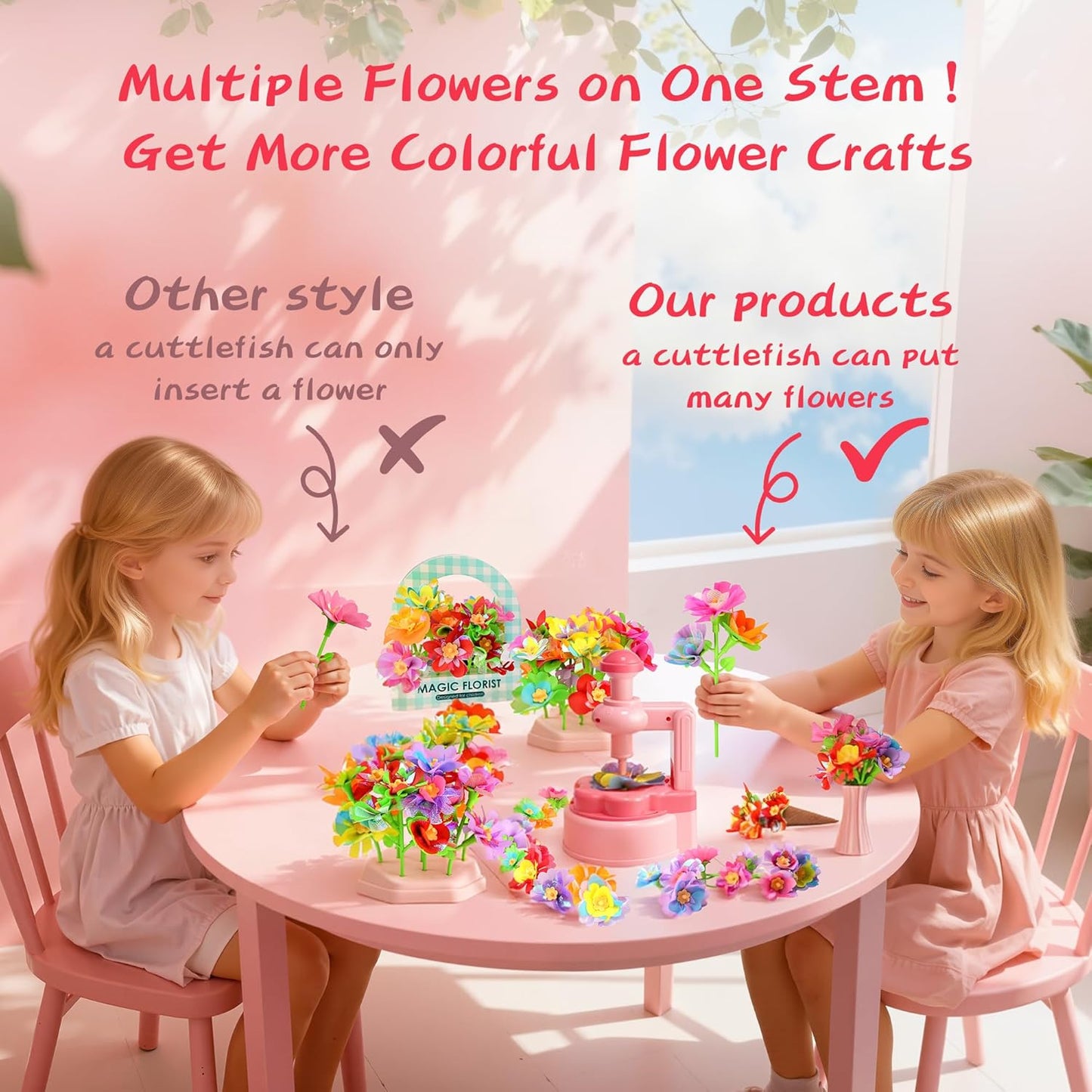Unitour DIY Flower Bouquet Craft Kits，Arts and Crafts Flowers Market Toy for Kids，Birthday Gift for 4 5 6 7 8 9 10 Year Old Girl Boy