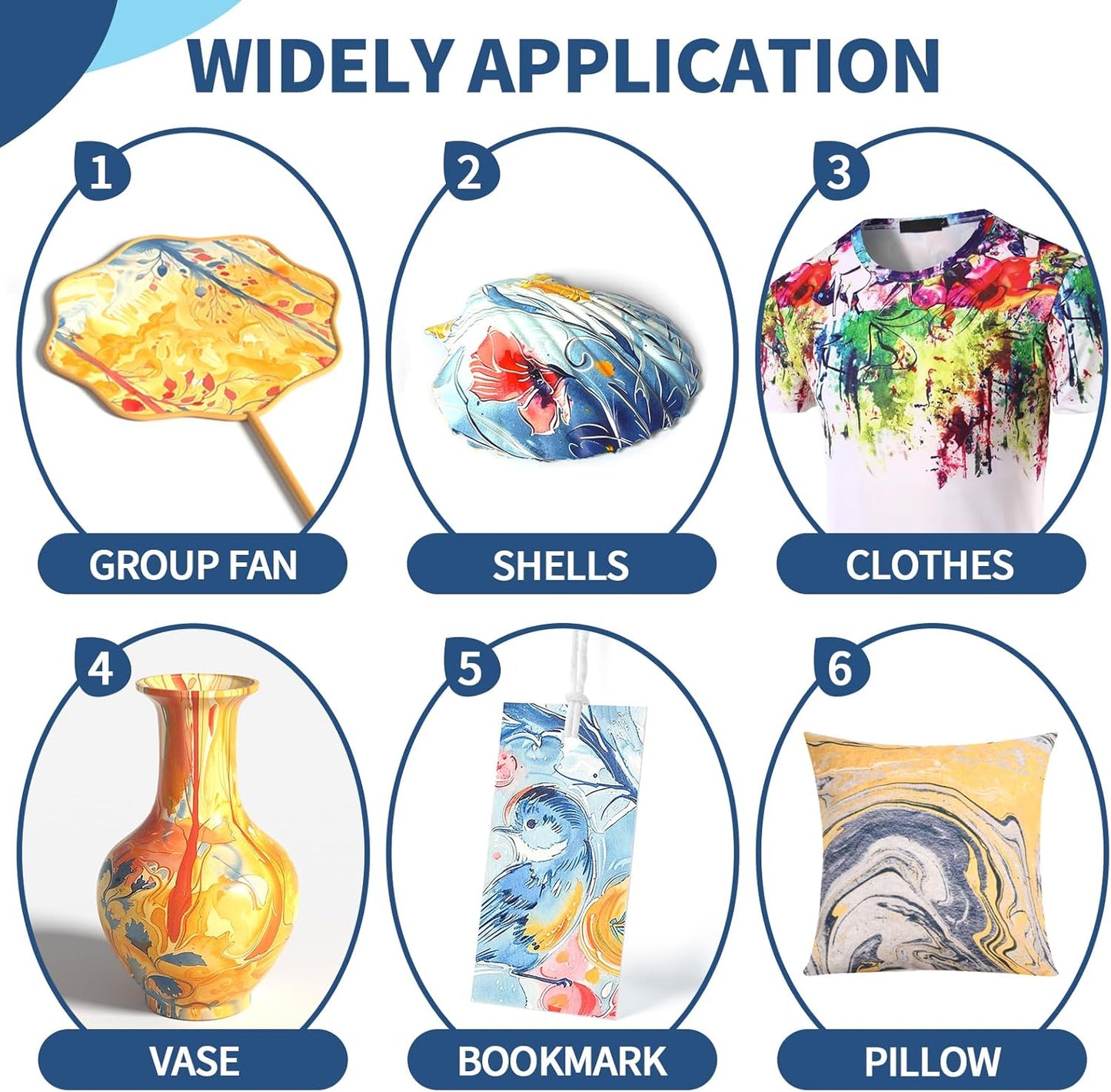 Water Marbling Paint Kit for Kids, Arts & Crafts, Non-Toxic, Age 3-12, Includes 6 Colors, 10 Sheets, Tools, 12 Shells, 2 Display Boxes