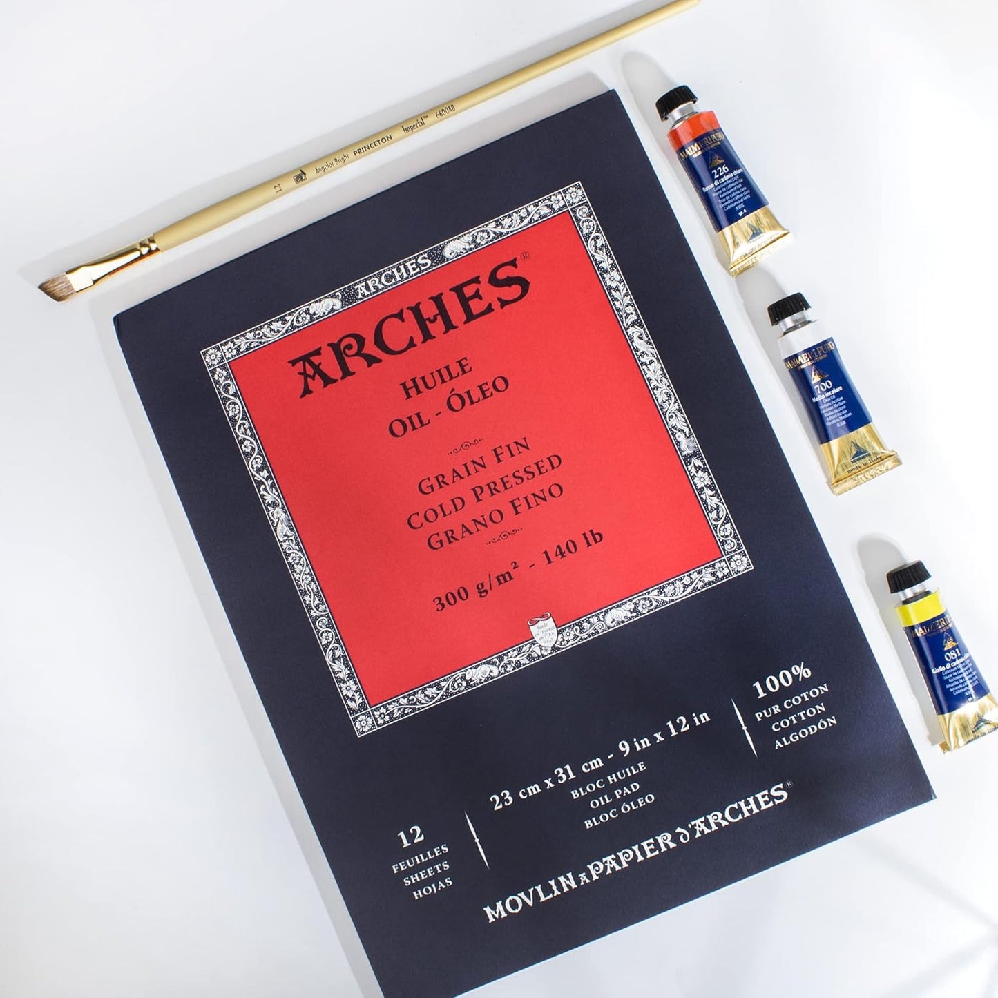 Arches Huile Oil Pad, Cold Pressed, 140lb/300gsm, 12 Sheet, 9x12 inch, Arches Oil Paper 100% Cotton