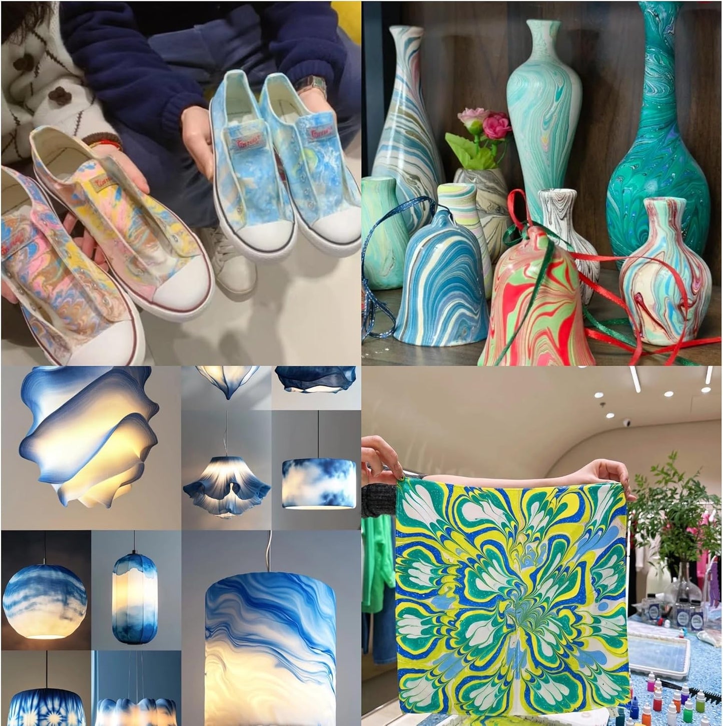 27PCS Water Marbling Painting Kit, Christmas Water Paint for Craft, Turkish Marble Pattern Craft Set,Cream Watercolor Art Kit, Perfect for Christmas, Halloween, Thanksgiving & New Year Gifts