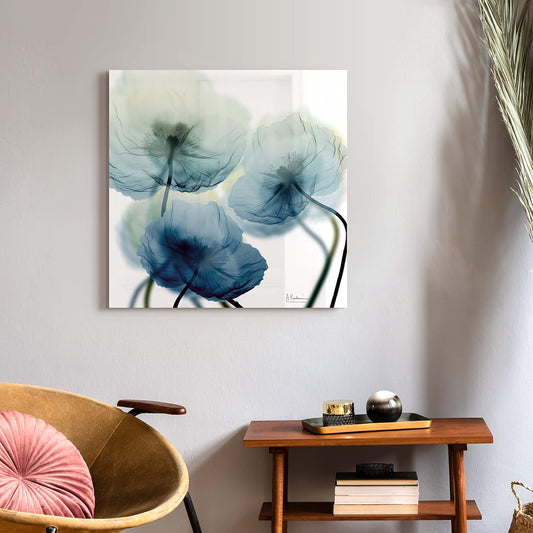 Empire Art Direct Frameless Free Floating Tempered Glass Panel Graphic Wall Art Ready to Hang, 24" x 24", Unfocused Beuaty, Blue Flower