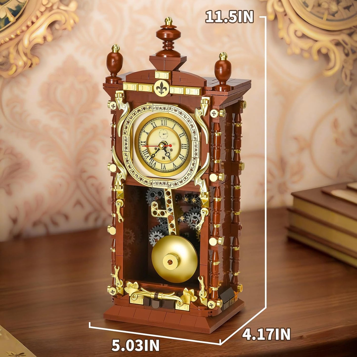 Retro Clock Building Set for Adults,Vintage Pendulum Clock Model with Rotating Gears,Home Decor Mechanical Building Blocks Toys, Gift for Boys and Girls 8+ (751 Pieces)