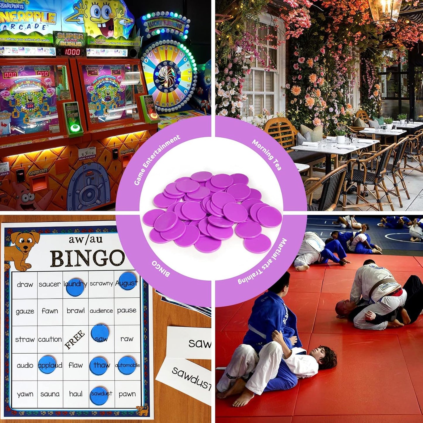 Set of 100 Opaque Plastic Learning Counters Mini Poker Chips Game Tokens with Storage Box (Purple, 1 Inch)