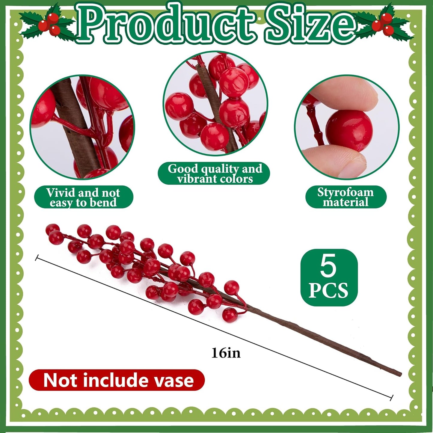 25 Pcs Christmas Norfolk Pine Branches with Red Berry Stems, 19" Extra Long Fake Greenery Norfolk Pine Stems Sprigs, Artificial Xmas Branches Plants Pine Leaves for DIY Craft Garland Home Decor