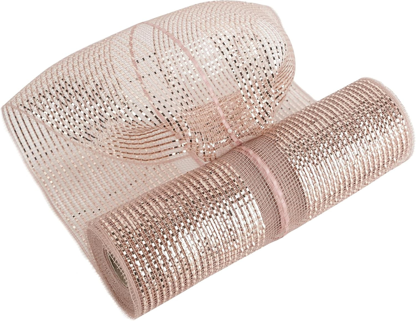 MEEDEE Rose Gold Deco Mesh 10 Inch Deluxe Wide Foil Metallic Pull Up Mesh Rose Gold Decorative Mesh Ribbon for Christmas Tree, Wreaths, Garland, Gift Wrapping, Bows Making (30 Feet)