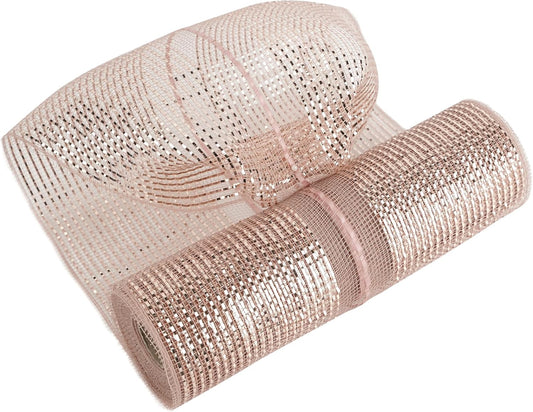 MEEDEE Rose Gold Deco Mesh 10 Inch Deluxe Wide Foil Metallic Pull Up Mesh Rose Gold Decorative Mesh Ribbon for Christmas Tree, Wreaths, Garland, Gift Wrapping, Bows Making (30 Feet)