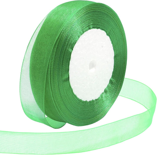 Ribbon for Gift Wrapping 3/4 inch Green Sheer Organza Ribbon for Flower Bouquet Tulle Thin Chiffon Ribbons for Wedding Invitations Christmas Halloween Presents Decorations Crafts 50 Yards