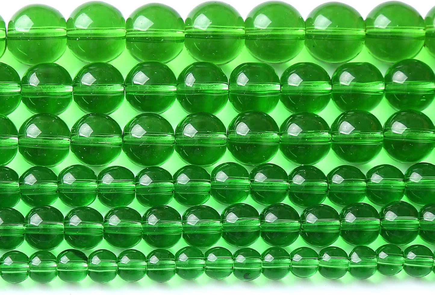46pcs 8mm Smooth Green Crystal Glass Quartz Beads Round Loose Beads for Jewelry Making DIY Bracelet Necklace 15" Energy Healing Power Stone Beads(8mm, Green Crystal Glass)