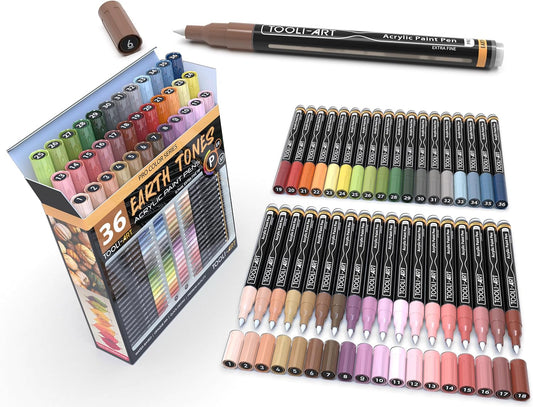 36 Acrylic Paint Pens Skin and Natural Earth Tone Marker Set For Rock Painting, Canvas, Mugs, Glass, Plastic, Wood, Metal, Fabric, Scrapbooking, Most Surfaces. Quick Drying Waterbased (EXTRA FINE)
