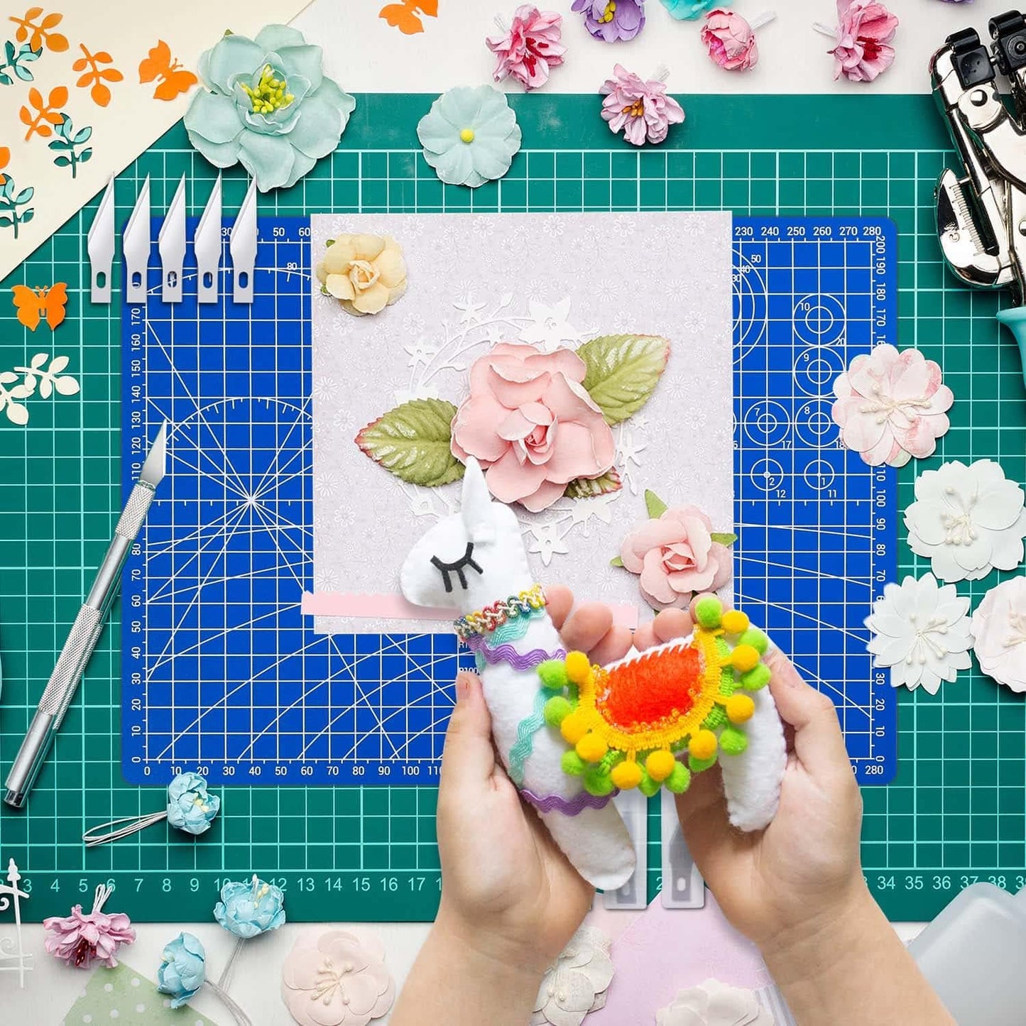 Anezus Exacto Knife Hobby Cutter with A4 Self Healing Cutting Mat Hobby Knife Set with 30 PCS Exacto Blades Precision Art Knife for Crafts Paper Scrapbooking Stencil