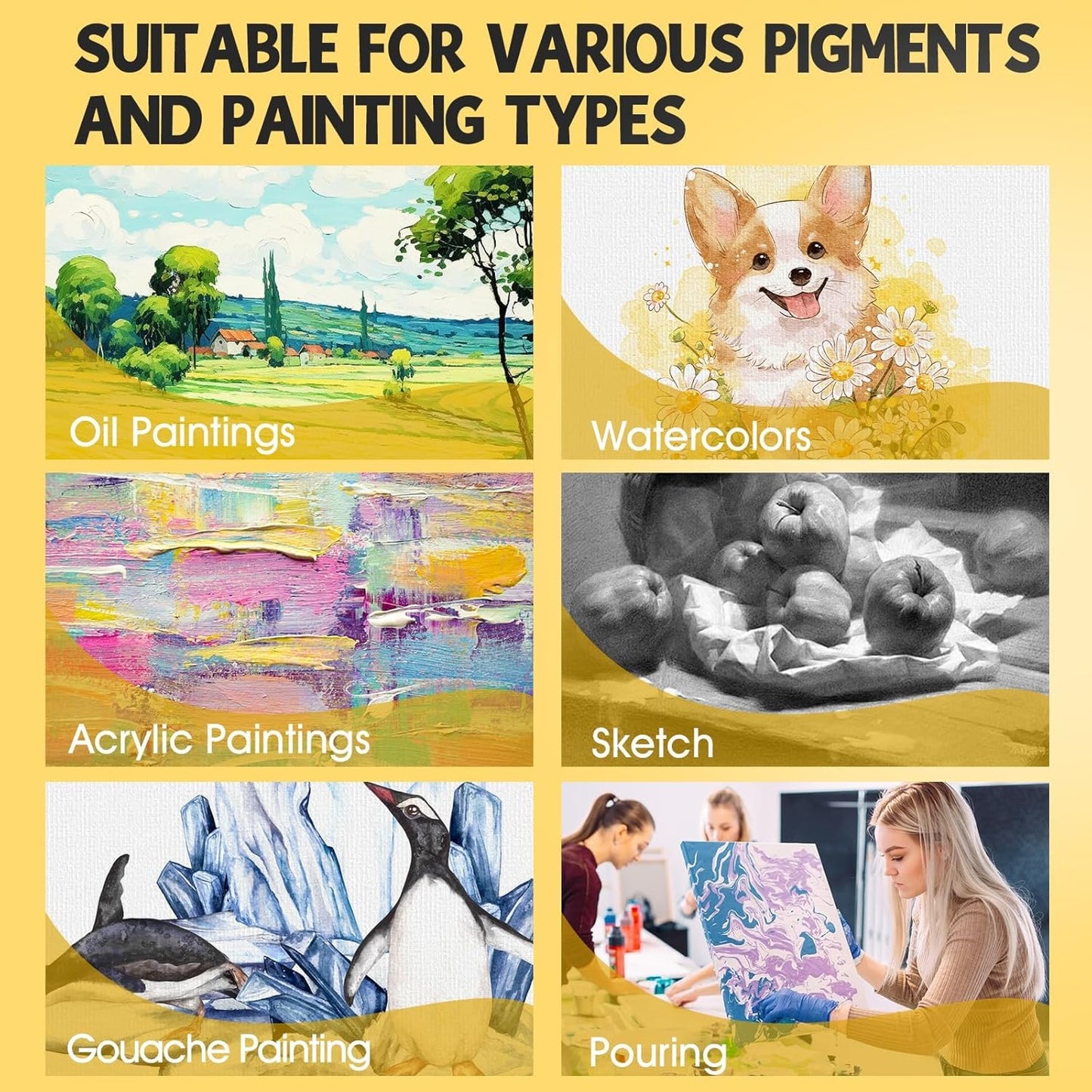 ESRICH Stretched Canvas for Painting 12x12 Inch, 16 Pack Painting Square Canvas -5/8 in Profile Primed Cotton White Blank Canvases for Painting for Oil & Acrylic Paint