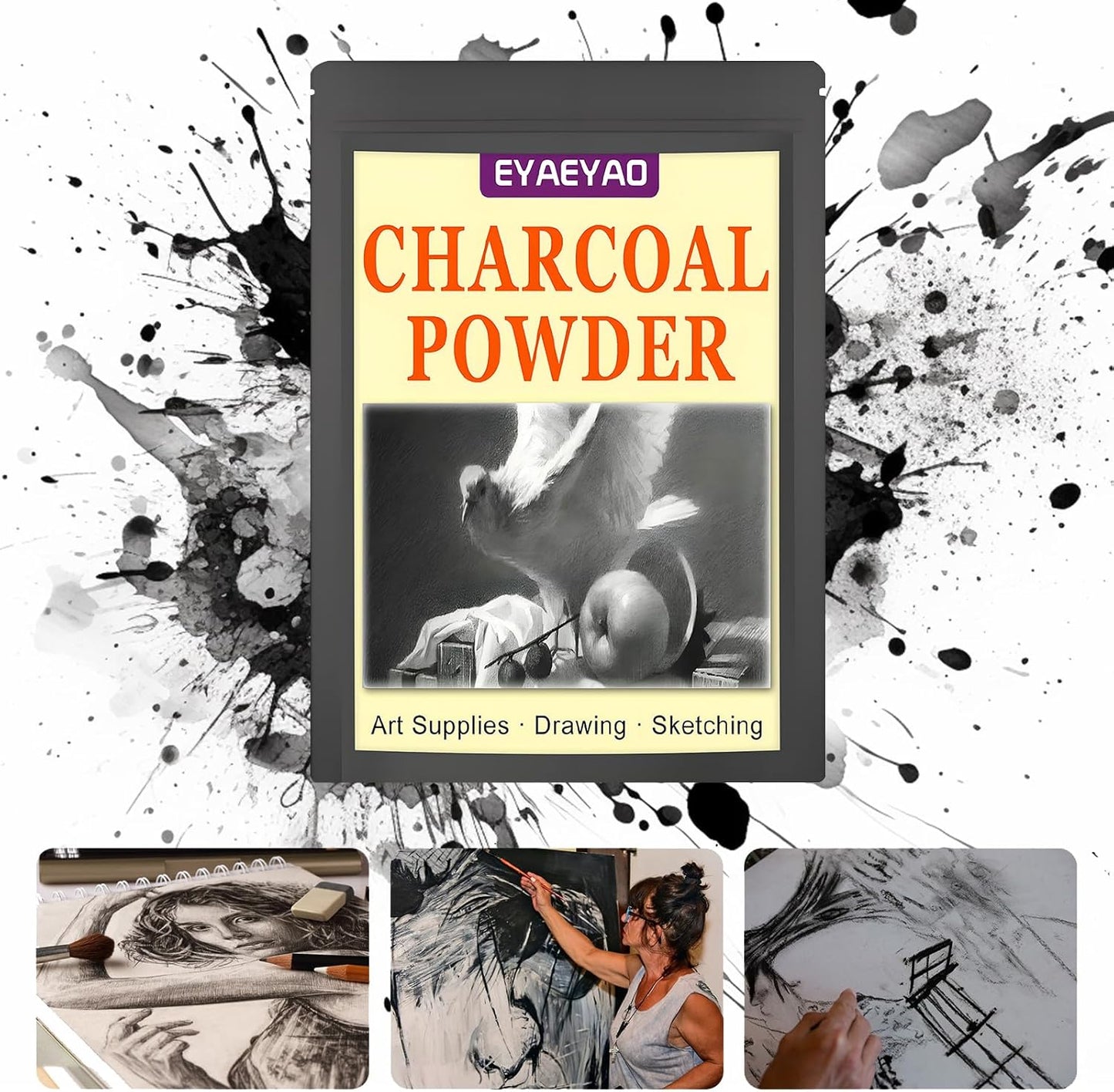 Premium Charcoal Powder for Drawing and Art, Drawing Charcoal for Sketching, Shading, Blending with Beginners & Pro Artists (16 Ounces)