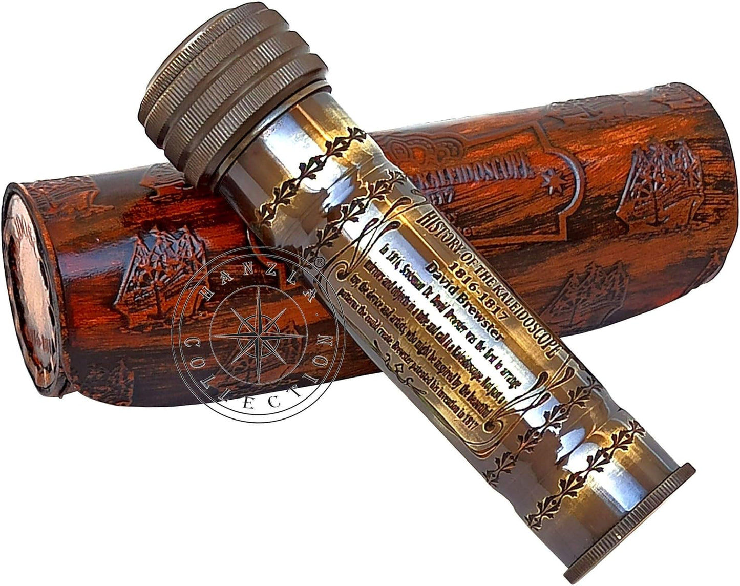 Handmade Brass Kaleidoscope Engraved Nautical Kids Gift with Antique Leather Case Educational Gift Vintage Decor Collection