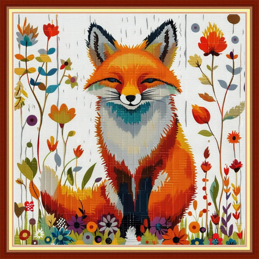 Joyhoor Stamped Cross Stitch Kits for Beginners, Needlepoint Kits for Adults, 11CT Counted Embroidery Kits-Colorful Fox 18x18 inchs