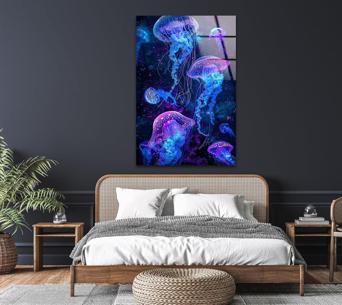 My Photostation.com 18Wx28H'' Glowing Jellyfish Glass Wall Art Tempered Glass Printing Wall Decor Large Wall Art Wall Hangings
