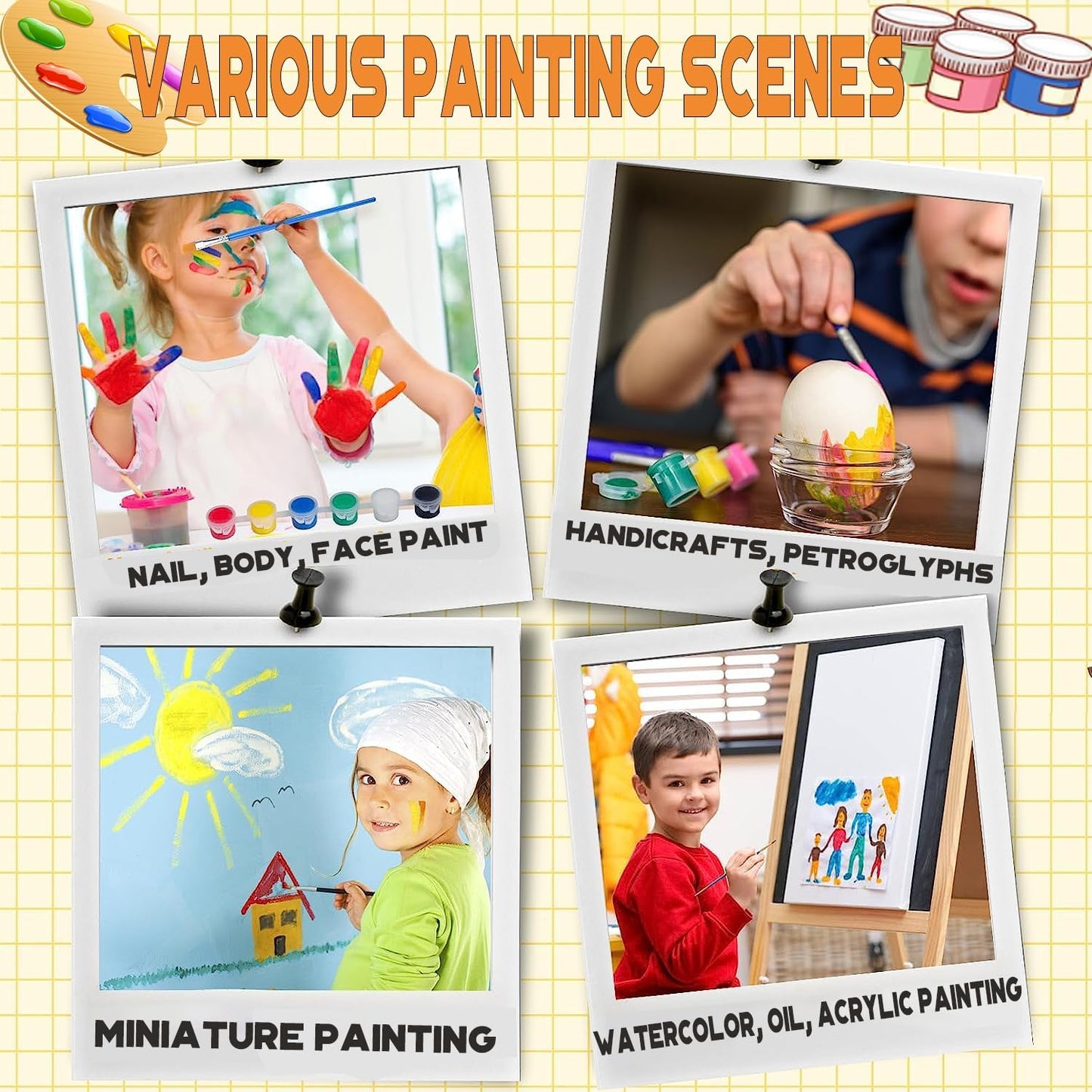 420 Pcs Washable Acrylic Paint for Kids Arts and Crafts, 30 Gouache Watercolor Paint Sets of 12 Colors for Party Classroom Painting Supplies, 30 Flat and 30 Pointed Brushes