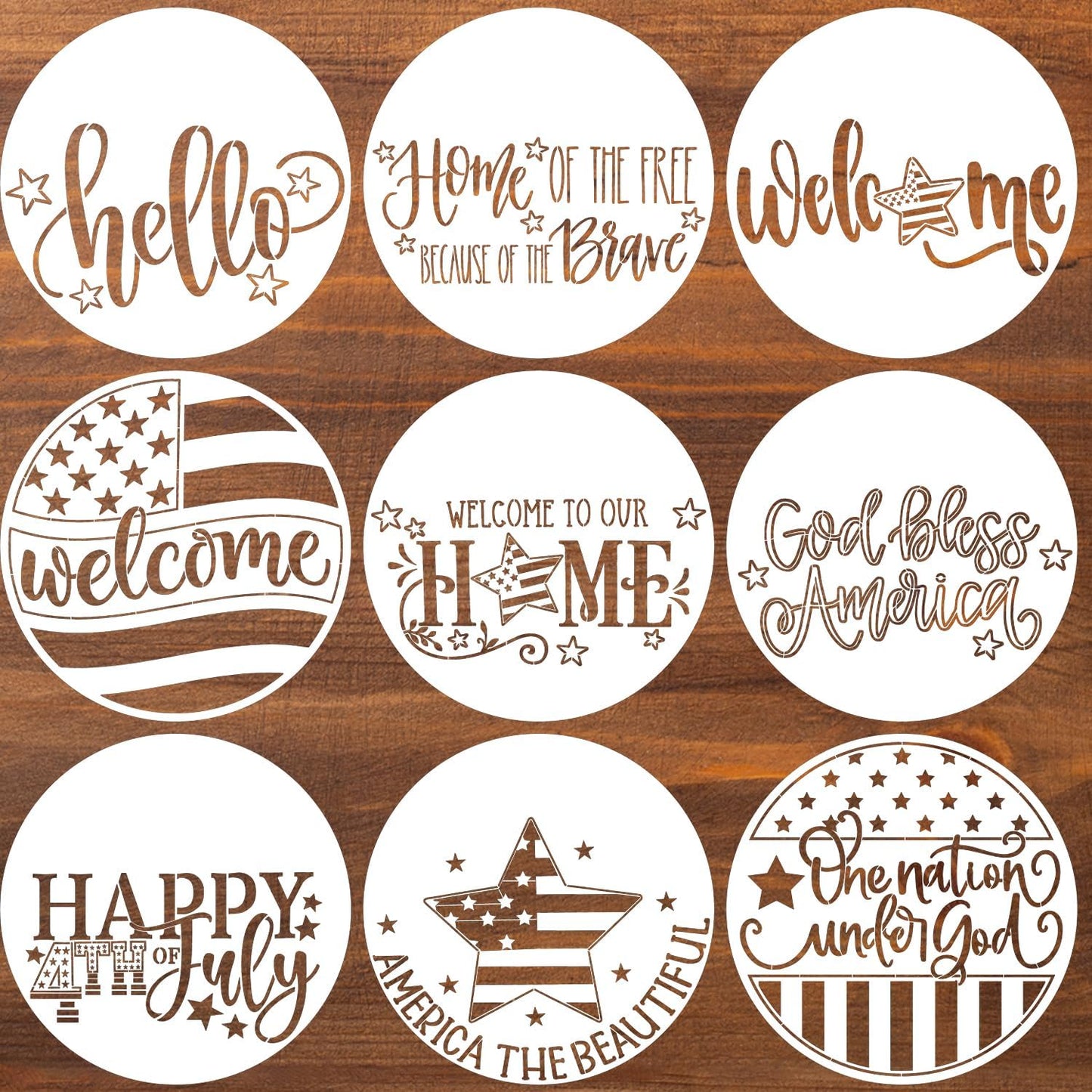 Patriotic Welcome Stencils 4th of July Stencil Independence Day Stencils for Painting on Wood Door Hanger Porch Sign Decor