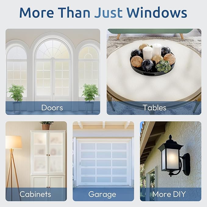 rabbitgoo Window Privacy Film for Glass Windows with Kit Decorative Clings UV Blocking Heat Control Static Cling Removable Bathroom Bedroom Door Home Coverings Pure, 35.4 x 157.4 inches