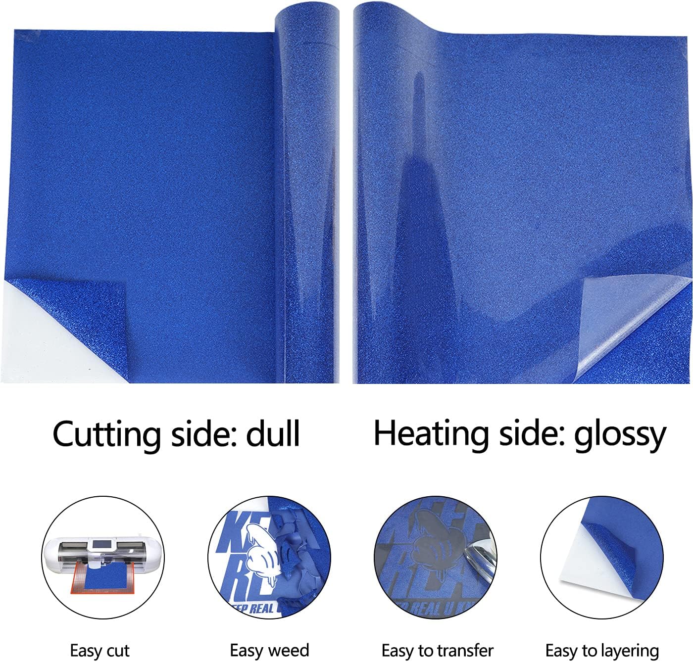 guangyintong Glitter Blue Heat Transfer Vinyl HTV Rolls, 12" x 8ft Iron on Vinyl for T-Shirts Glitter Blue HTV Vinyl for All Cutter Machines Easy to Cut & Weed for Heat Vinyl Design