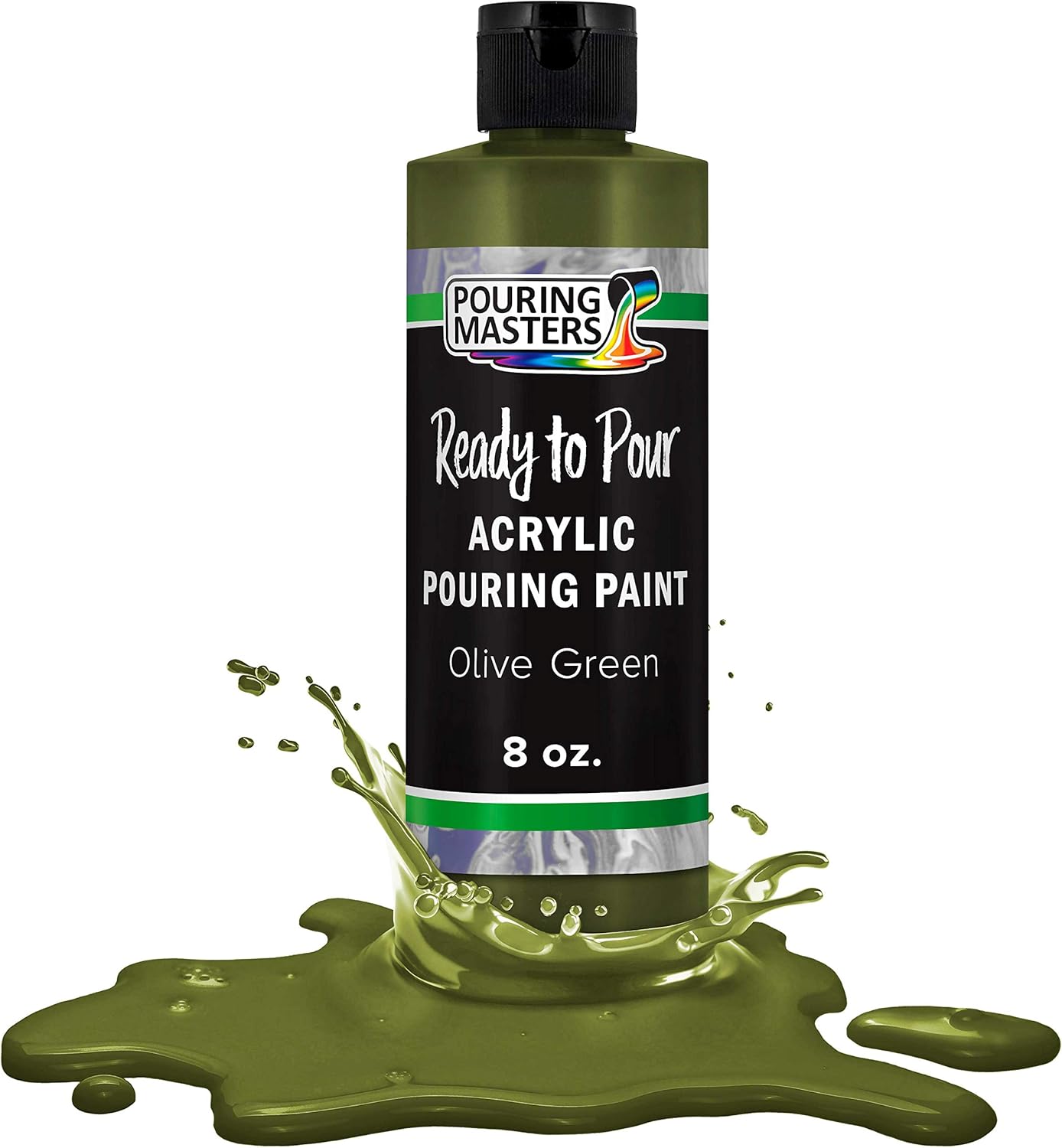 POURING MASTERS Olive Green Acrylic Ready to Pour Pouring Paint - Premium 8-Ounce Pre-Mixed Water-Based - for Canvas, Wood, Paper, Crafts, Tile, Rocks and More