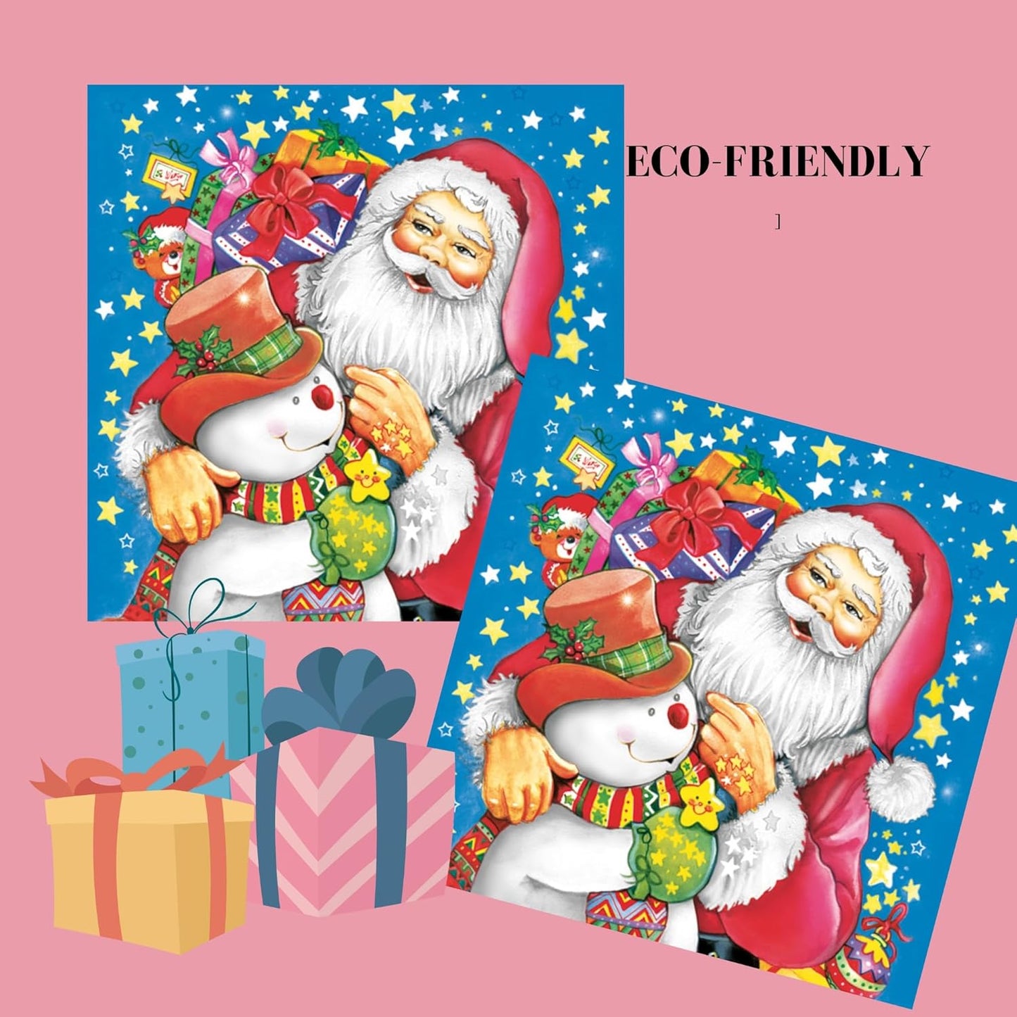 20-ct 13x13 Christmas Paper Decoupage Napkins, 3-Ply Servilletas Tissue Napkin for Dinner and Parties, Disposable Napkins (Santa Snw)