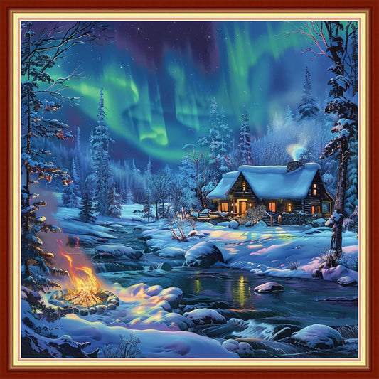 Joyhoor Cross Stitch Kits for Beginners Stamped Cross-Stitch Supplies Needlework preprint Embroidery Kits for Adults DIY Needlepoint Kits Embroidery Patterns 11CT-Winter Snow Scenery 18x18 inchs