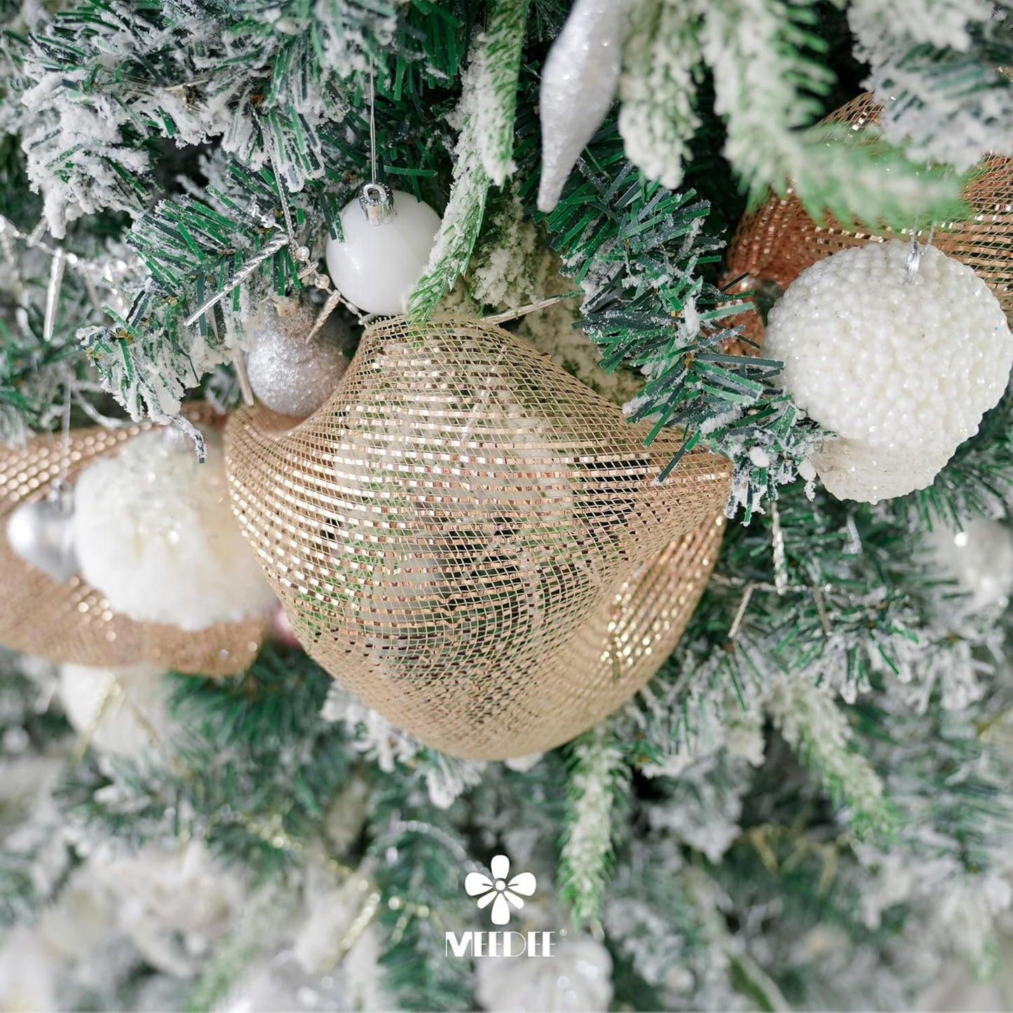 MEEDEE Rose Gold Deco Mesh 10 Inch Rolls Deluxe Wide Foil Metallic Mesh Fabric Rose Gold Mesh Ribbon for Christmas Tree, Wreaths, Garland, Gift Wrapping, Bows Making (30 Feet)