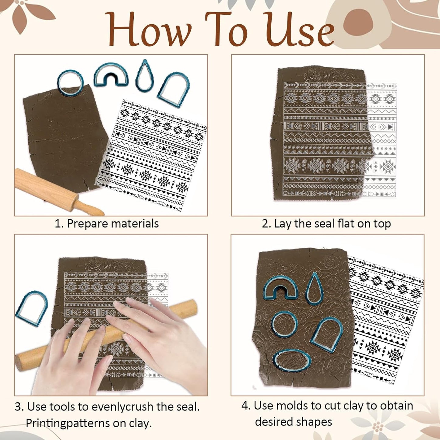 CHGCRAFT Tribal Elements Style Polymer Clay Texture Sheets Aztec Pattern Silicone Texture Stamp Clay Texture Mat Modeling Pattern Pad Sheets for Jewelry and Earrings Tools, 5.5x5.5 inch