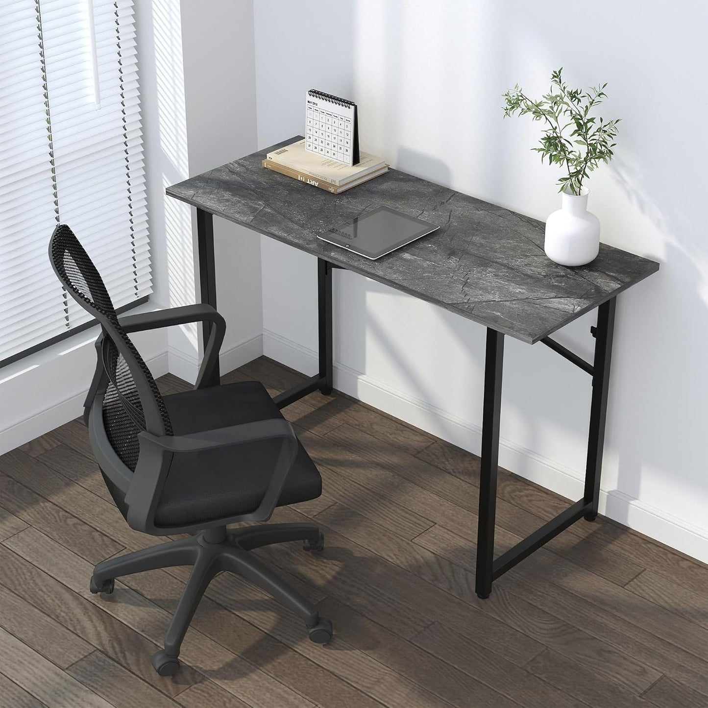 Folding Computer Desk 47 inch Writing Gaming Computer Camping Table, No Assembly Required Home Office Desk, Grey