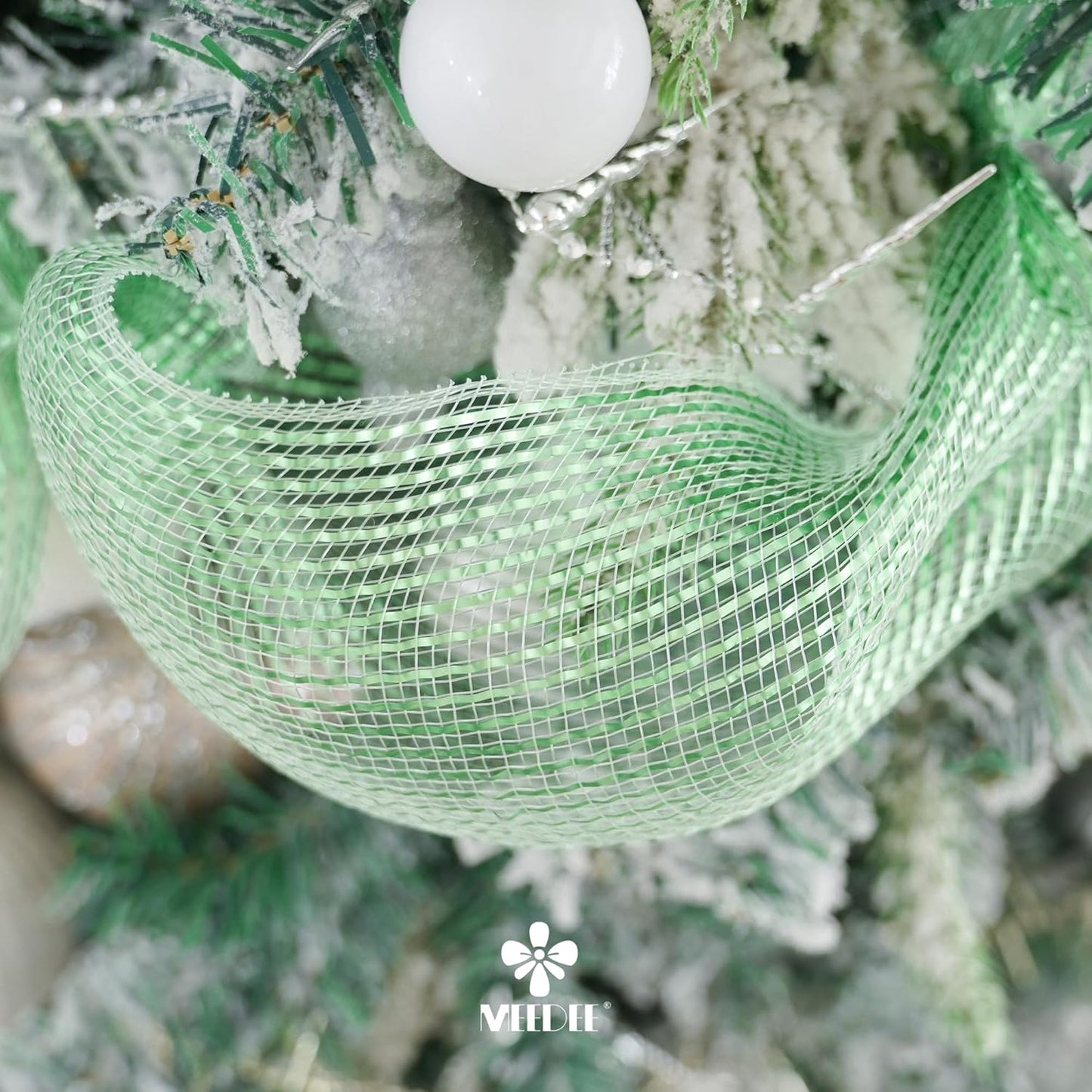 MEEDEE Sage Green Deco Mesh 10 Inch Rolls Deluxe Wide Foil Metallic Mesh Fabric Light Green Mesh Ribbon for Christmas Tree, Wreaths, Garland, Gift Wrapping, Bows Making (30 Feet)