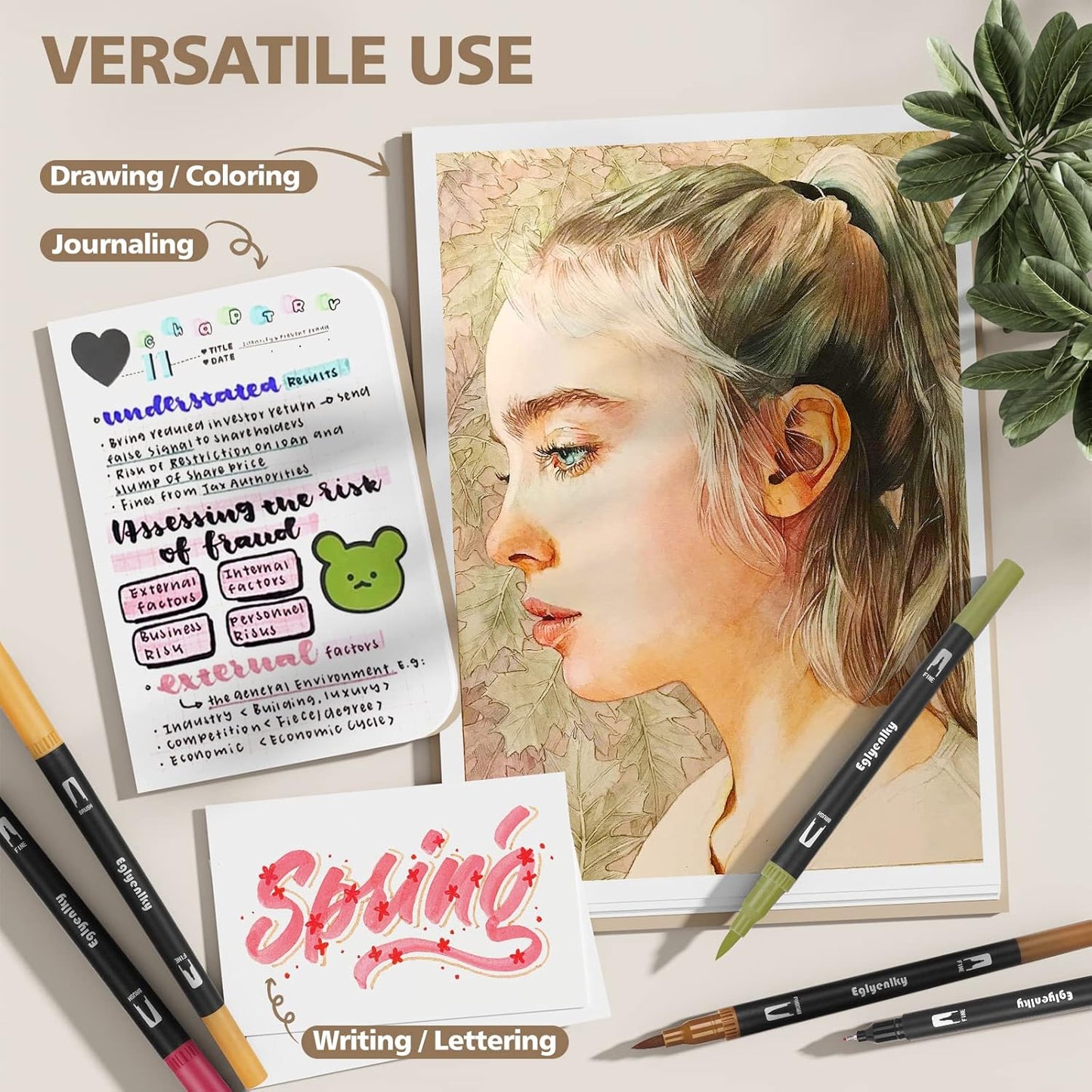 72 Dual Tip Brush Pens, Adult Coloring Markers with Fine and Brush Tip for Kid Adult Artist Drawing Journaling Lettering Calligraphy