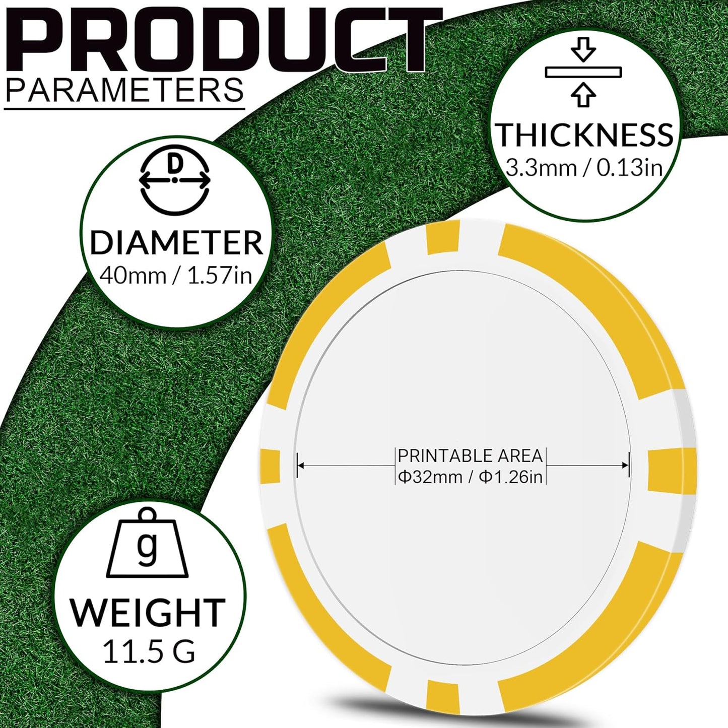 50 Custom Poker Chips, Personalized with Your own Logo, Photo or Text - 11.5g Casino Chips for Poker Gram, Tournaments, Business Card, Token