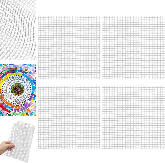 4 Set 24" X 24" Mosaic Mesh for Back Mounted Tile Fiberglass Mosaic Mesh Backing Boast for Tile Installation Supplies Tools (Non Sticky)