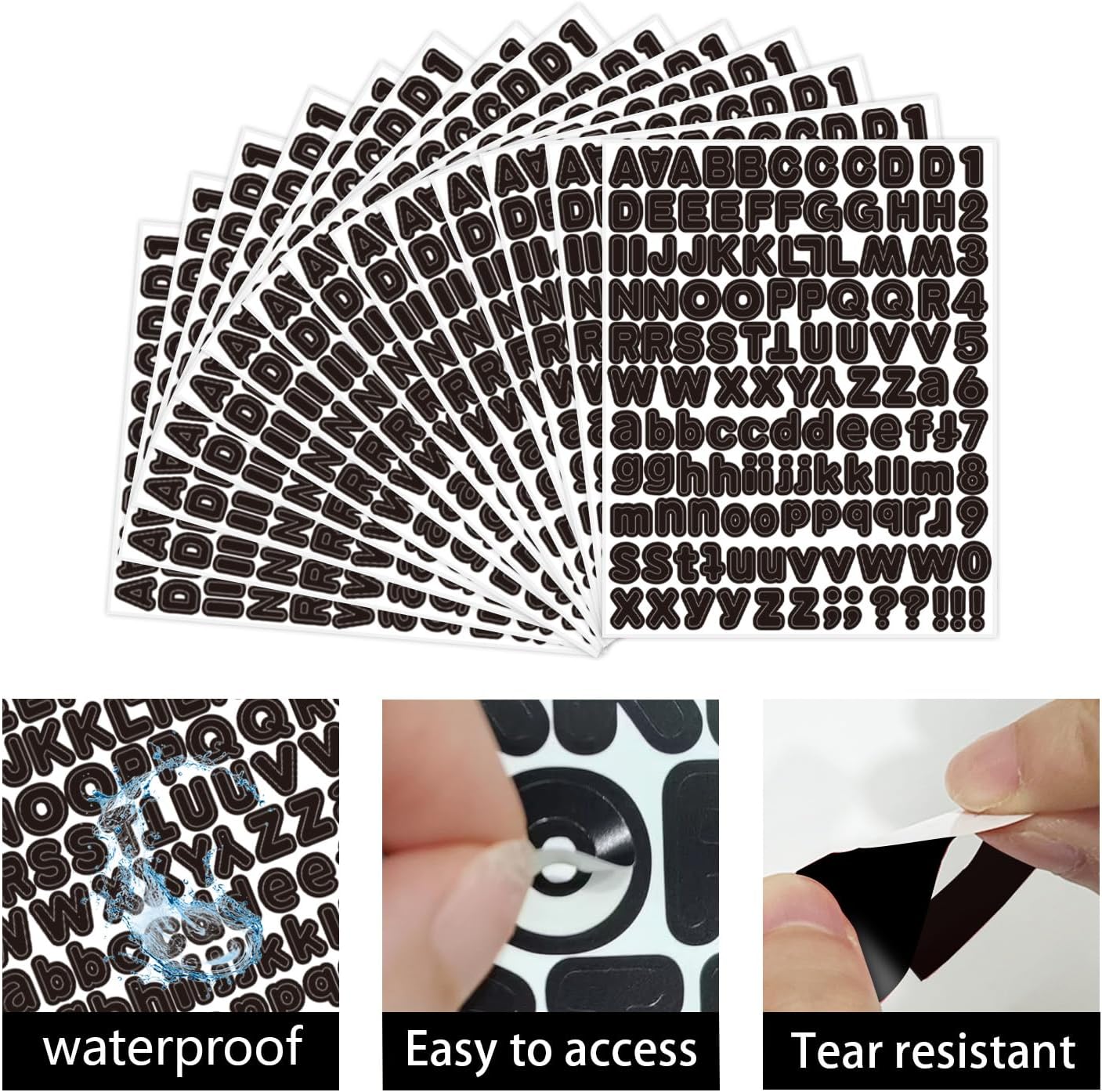 Letter Sticker,1/2 inch 10 Sheets Black Alphabet Sticker,Self Adhesive Vinyl Letter Stickers Mailbox Numbers,Self Adhesive Letters Stickers for Bulletin Boards Classroom Home Decor