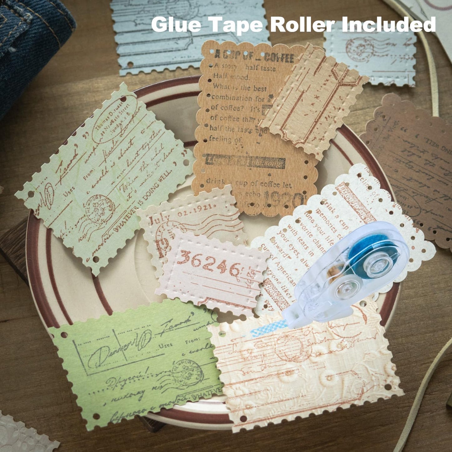 Vintage Scrapbook Paper Set, 144 PCS Textured Craft Paper Kit with Glue Tape for Journaling, Scrapbooking, DIY Crafts, and Art Supplies