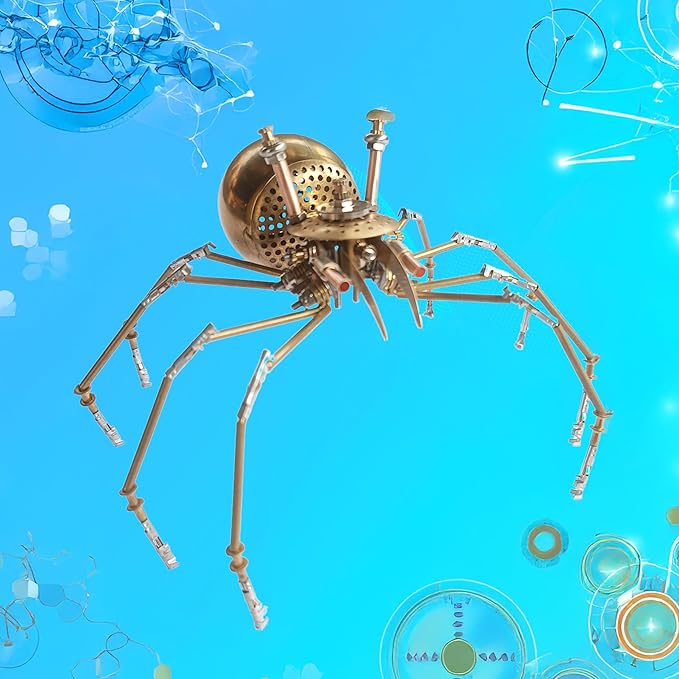 Steampunk Golden Spider Metal Model Kit for Adults – DIY 3D Mechanical Brass Insect Puzzle, Retro Industrial Art Sculpture Craft for Home Office Decoration & Collectors Gift (Golden Spiders)