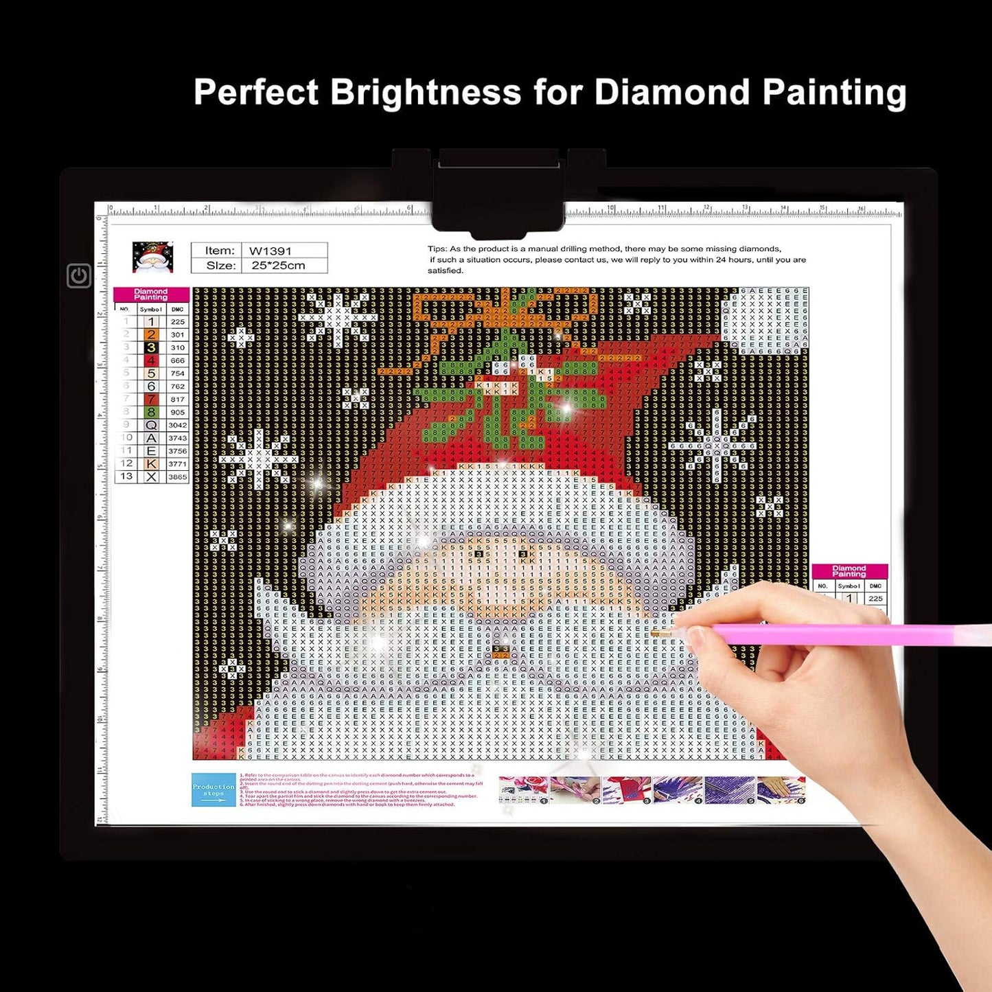 Diamond Painting Light Pad A3, LED Light Box Tracer w/Magnetic Clip & Pen Holder, 3 Level Brightness USB Power Dimmable Brightness Artcraft Tracing Light Pad for Drawing Sketching Diamond Painting