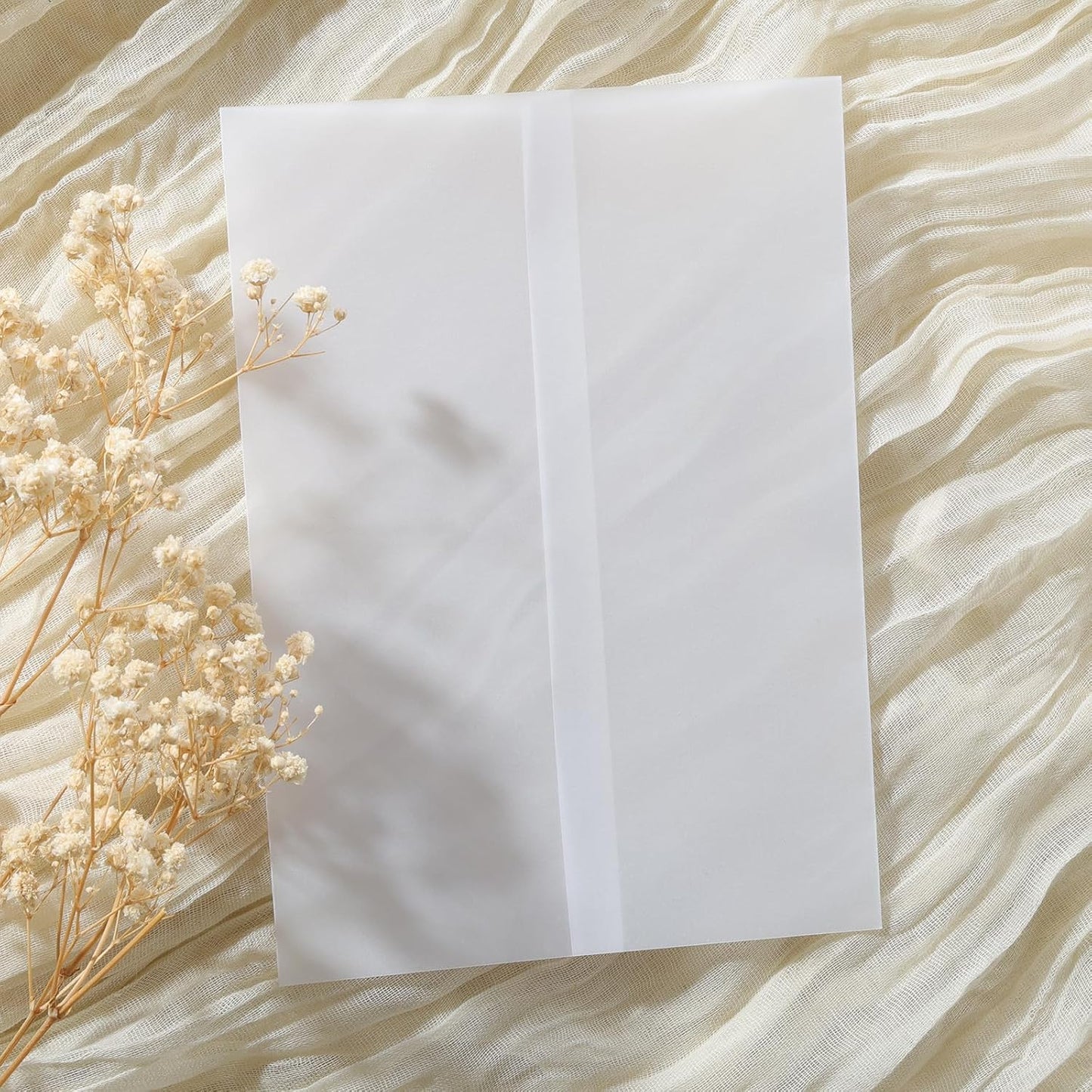 UNIQOOO 120 Pack Pre-Folded Vellum Jackets for 5x7 Invitations, Elegant Semi-Transparent Vellum Paper, 115GSM Wedding Invitation Accessories, for Envelope Liners 5x7 Inserts