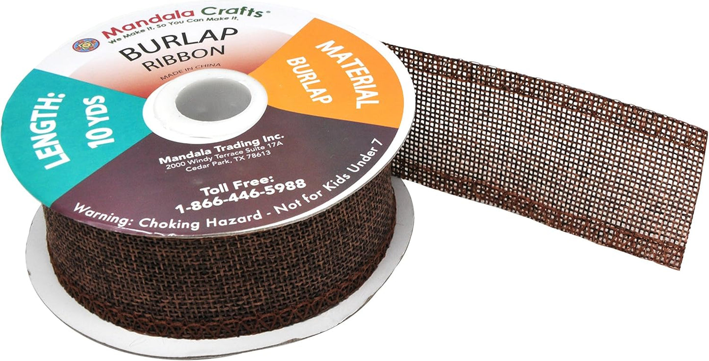 Mandala Crafts Brown Burlap Ribbon 1.5 Inches Wide Jute Ribbons for Crafts - 20 Yds Roll Rustic Burlap Wrap Trim Ribbons for Wreaths Bows Wedding Party Decoration